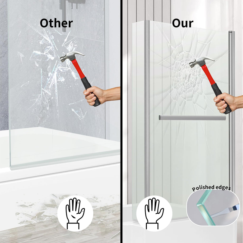 805 x 1400mm Bathroom L Shape Bath Shower Glass Screen with Towel Rail