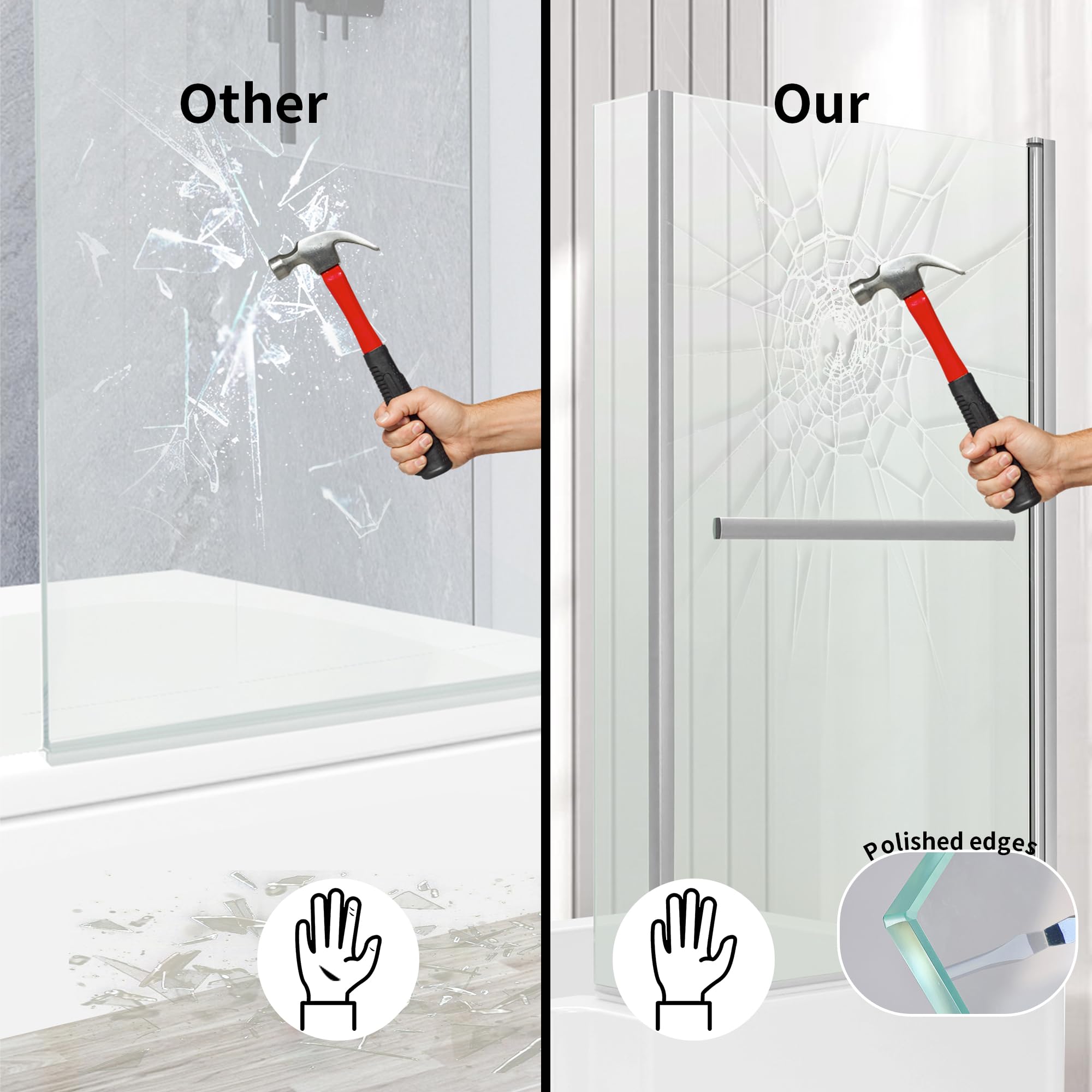 805 x 1400mm Bathroom L Shape Bath Shower Glass Screen with Towel Rail