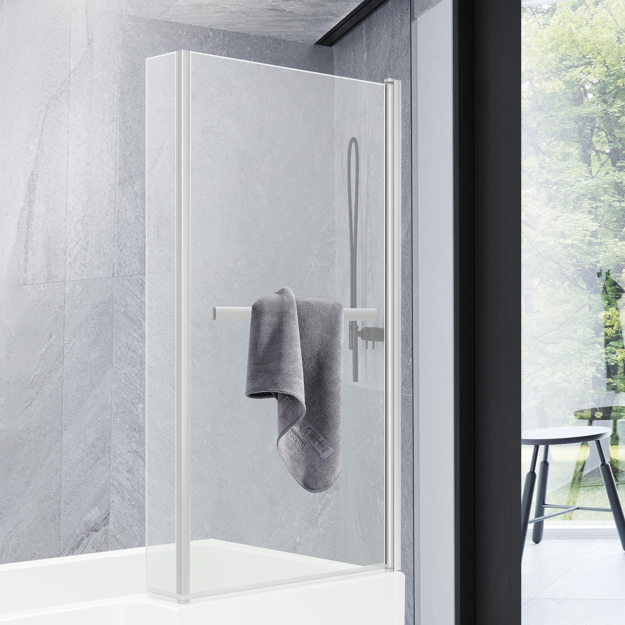 805 x 1400mm Bathroom L Shape Bath Shower Glass Screen with Towel Rail