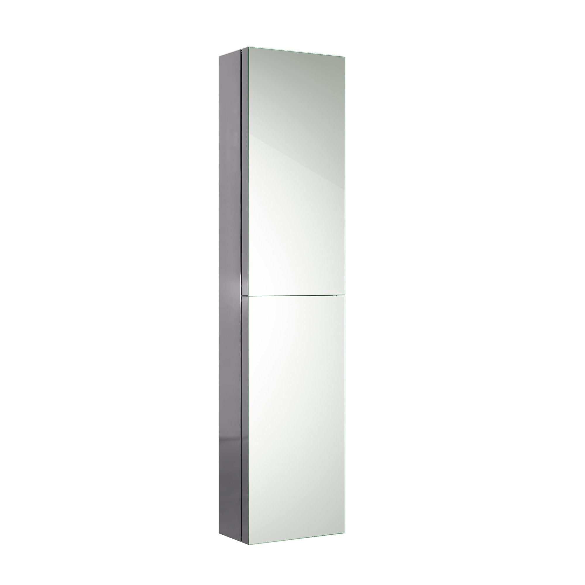 Wall Mount Stainless Steel Double Door Mirrored Tall Storage Unit 1300mm x 300mm