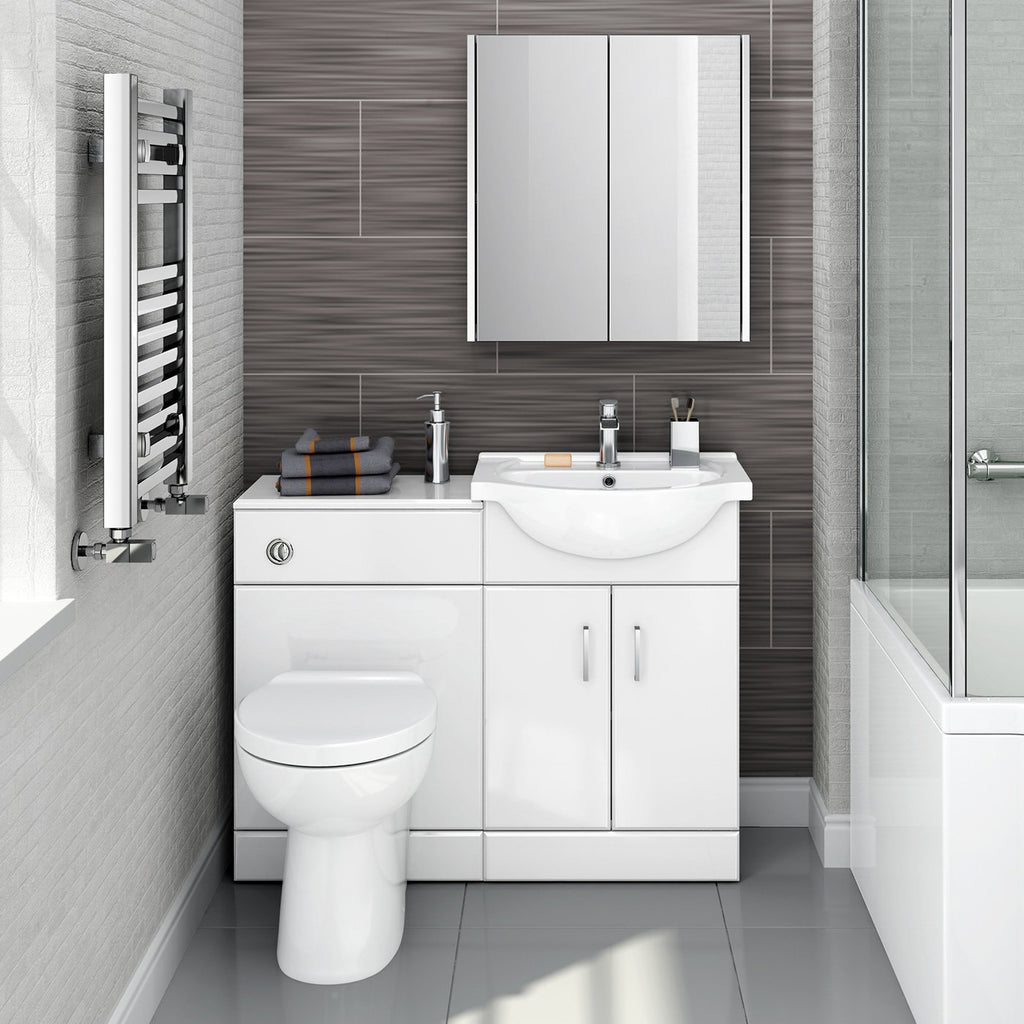 1048mm White Gloss Vanity Basin Unit Back to Wall Toilet Furniture Set