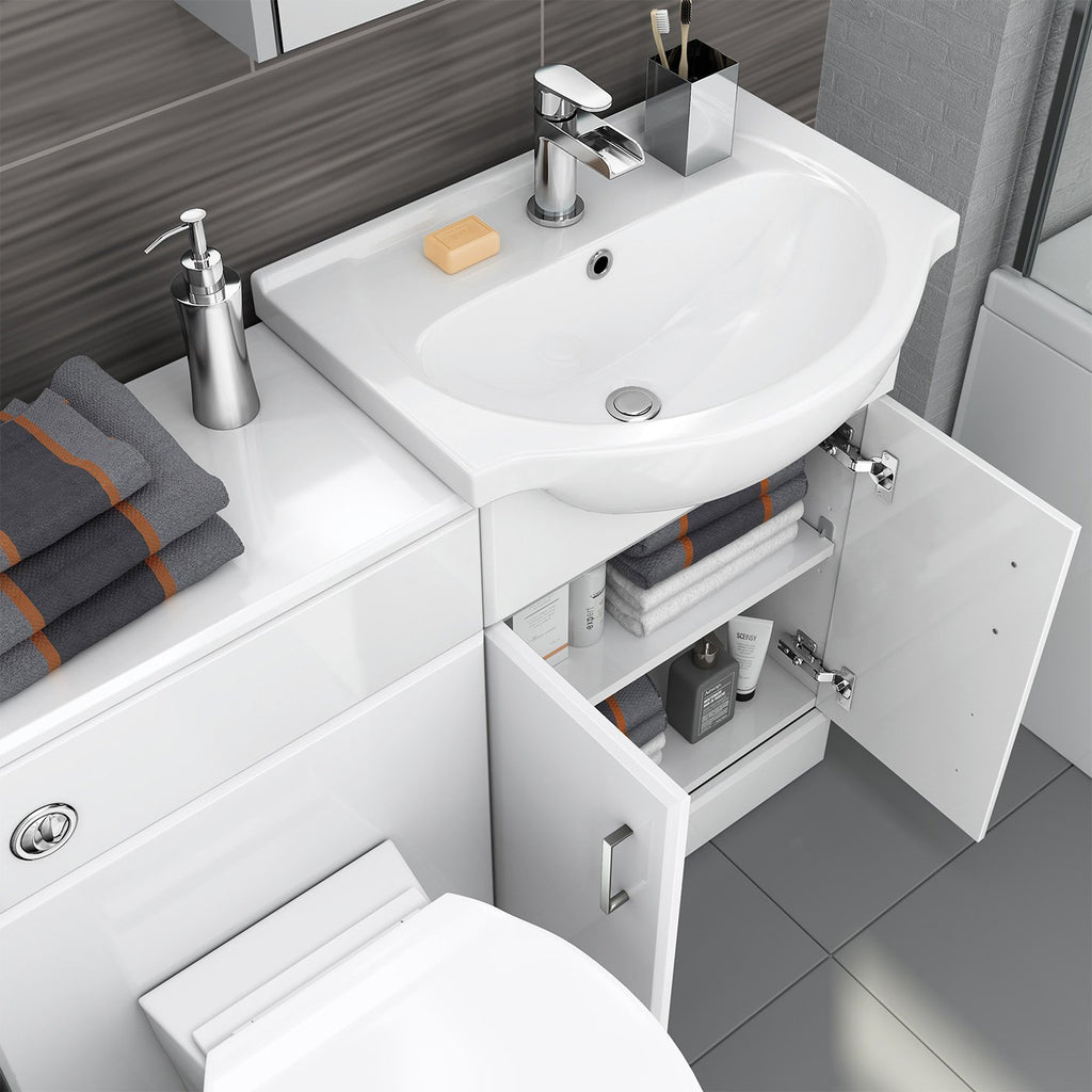 1048mm White Gloss Vanity Basin Unit Back to Wall Toilet Furniture Set