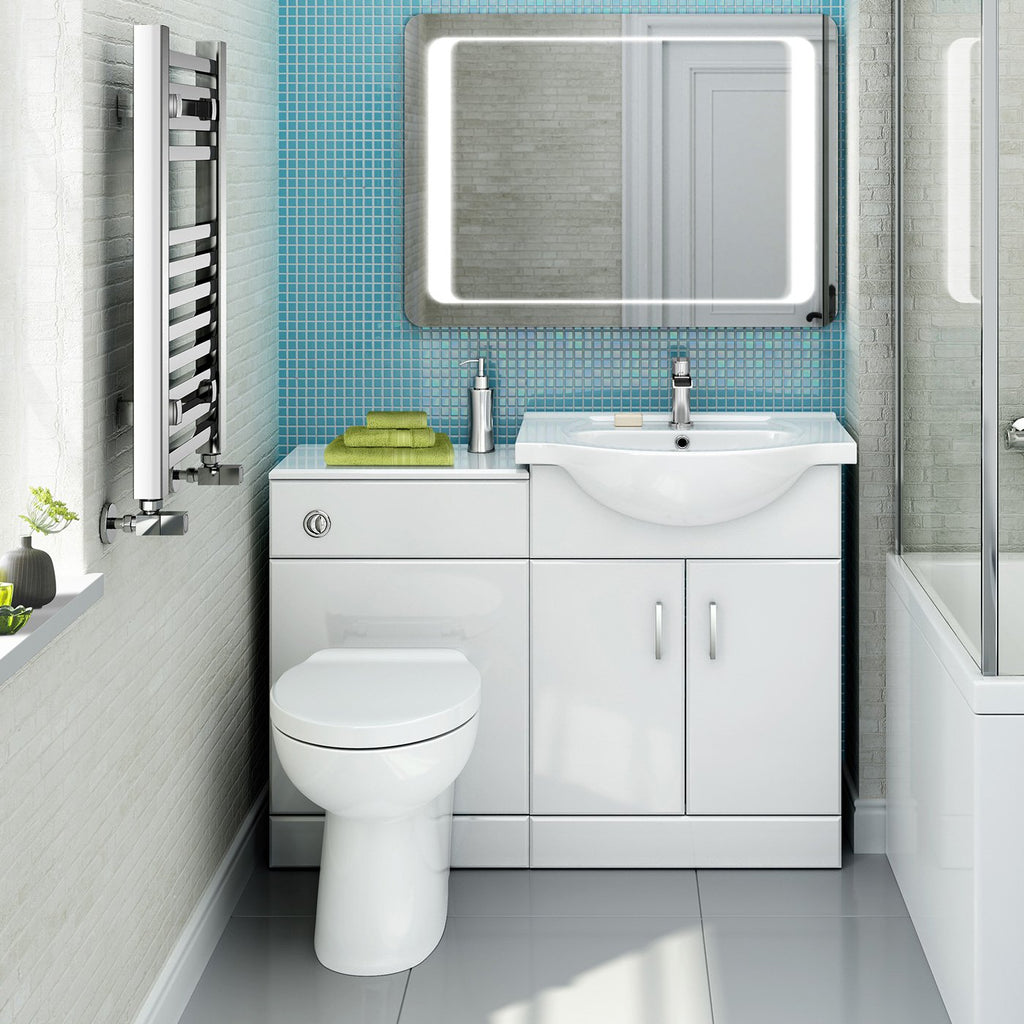 1138mm White Gloss Vanity Basin Unit + Back to Wall Toilet Furniture Set