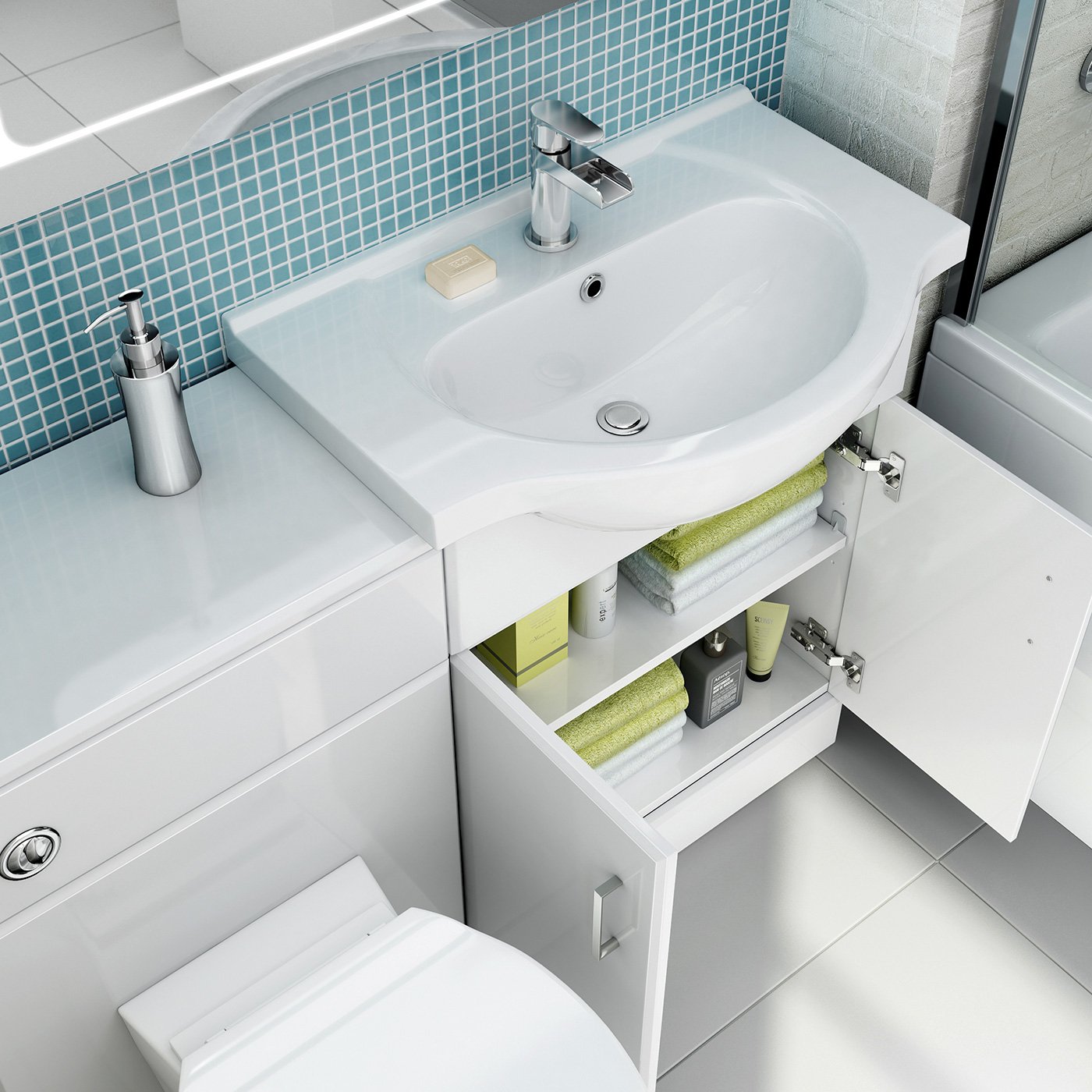 1138mm White Gloss Vanity Basin Unit + Back to Wall Toilet Furniture Set