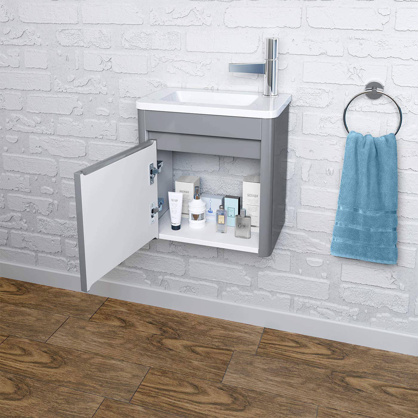 Denver 400 Wall Hung Cloakroom Unit & basin Right Hand - Grey