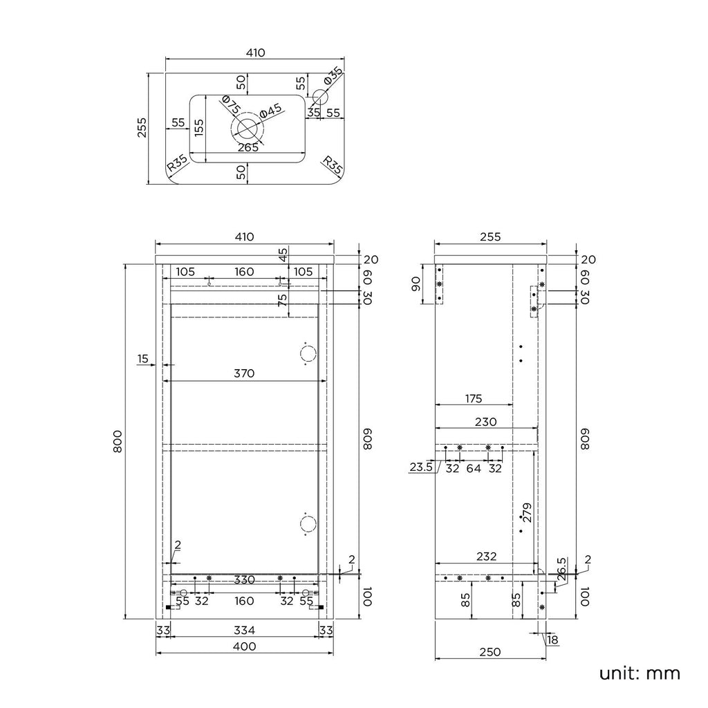 Denver 400 Floor Standing Cloakroom Unit and Basin Right Hand - Grey