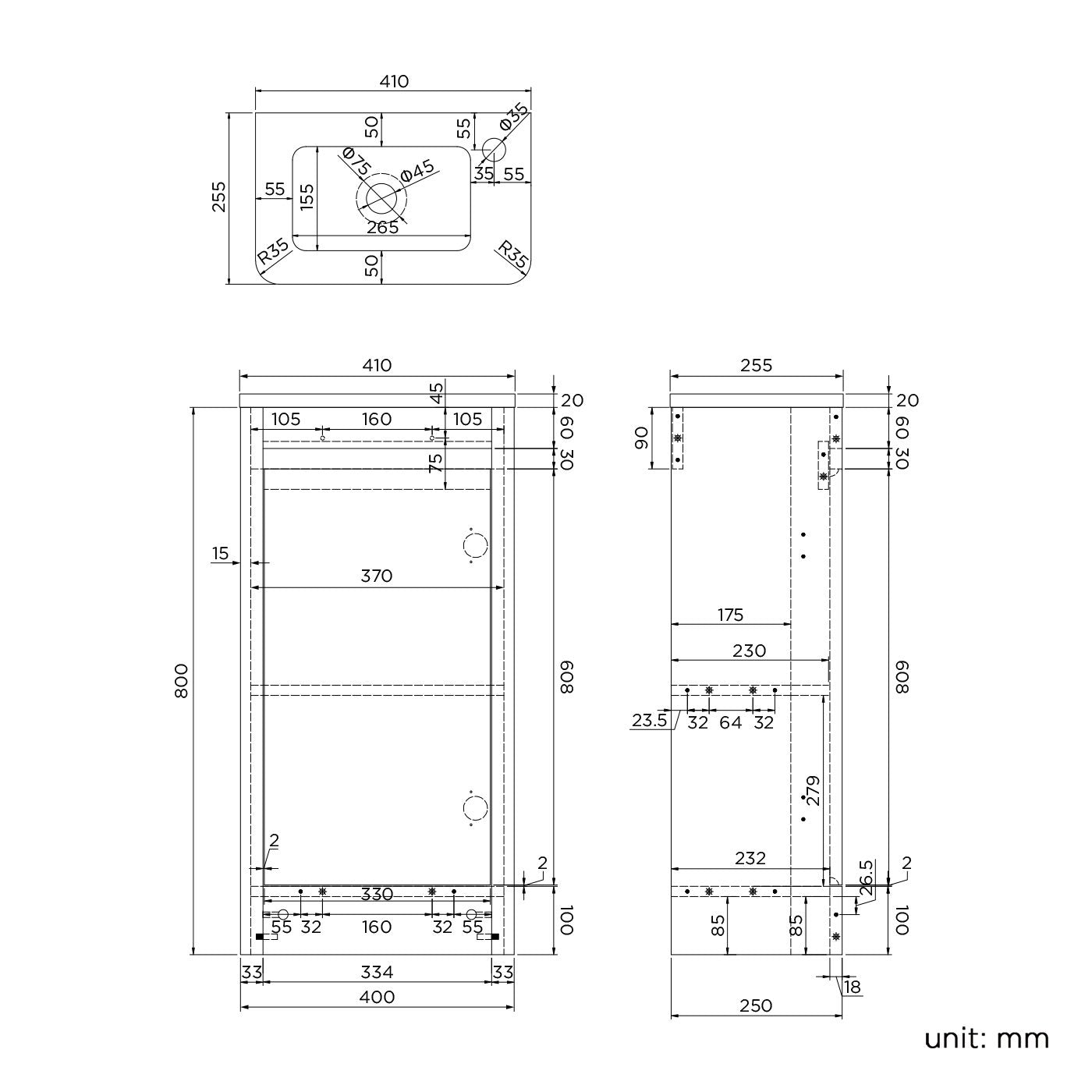 Denver 400 Floor Standing Cloakroom Unit and Basin Right Hand - Grey