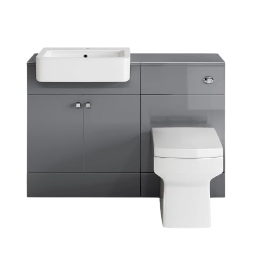 1160mm Harper Gloss Grey Combined Vanity Unit - Quartz Pan