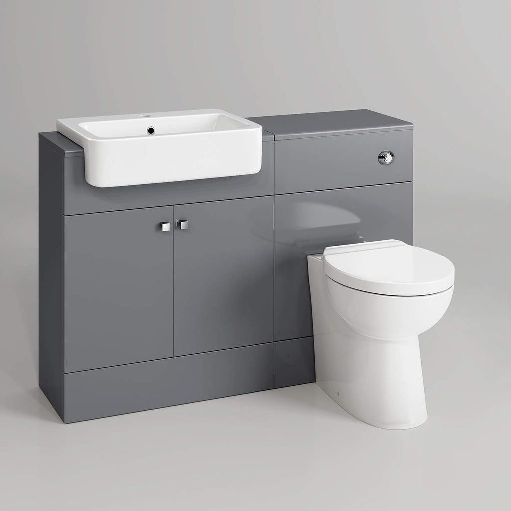 1160mm Harper Gloss Grey Combined Vanity Unit - Quartz Pan