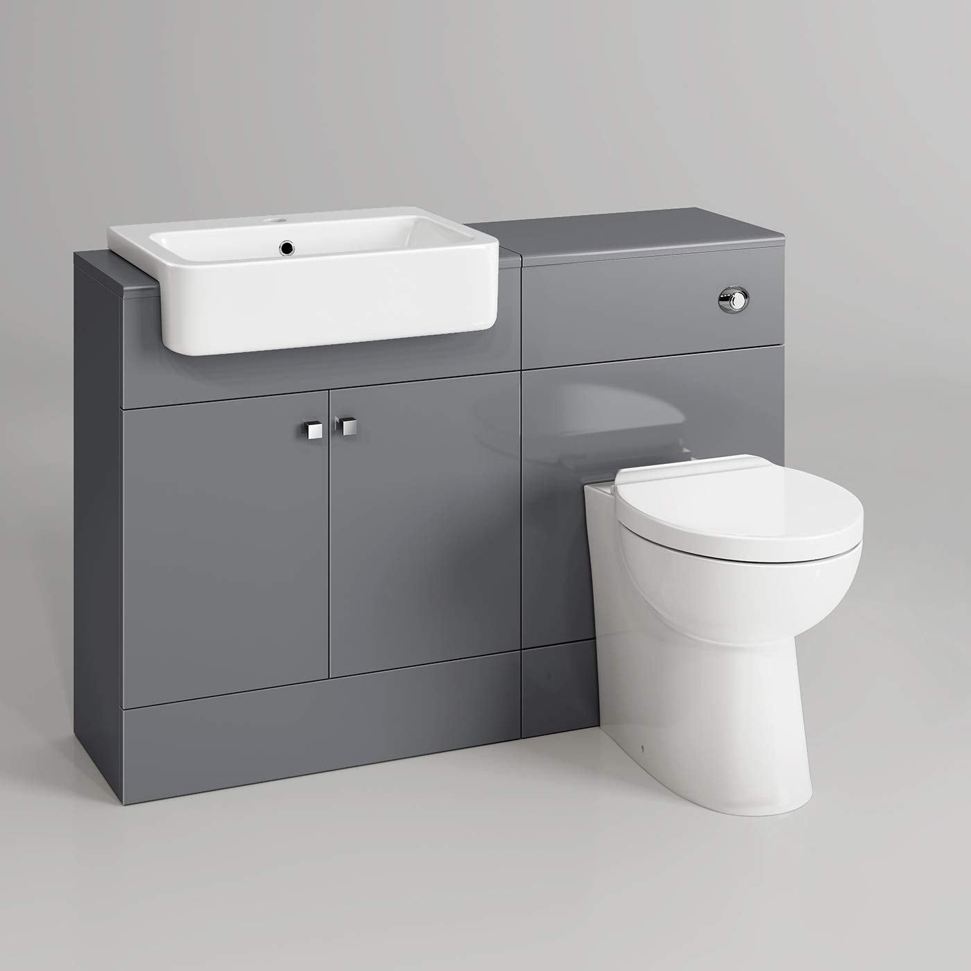 1160mm Harper Gloss Grey Combined Vanity Unit - Quartz Pan