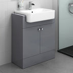 660 mm Grey Vanity Sink Unit Ceramic Basin Bathroom Door Storage Furniture