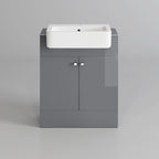 660 mm Grey Vanity Sink Unit Ceramic Basin Bathroom Door Storage Furniture