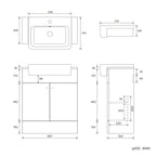 660 mm Grey Vanity Sink Unit Ceramic Basin Bathroom Door Storage Furniture