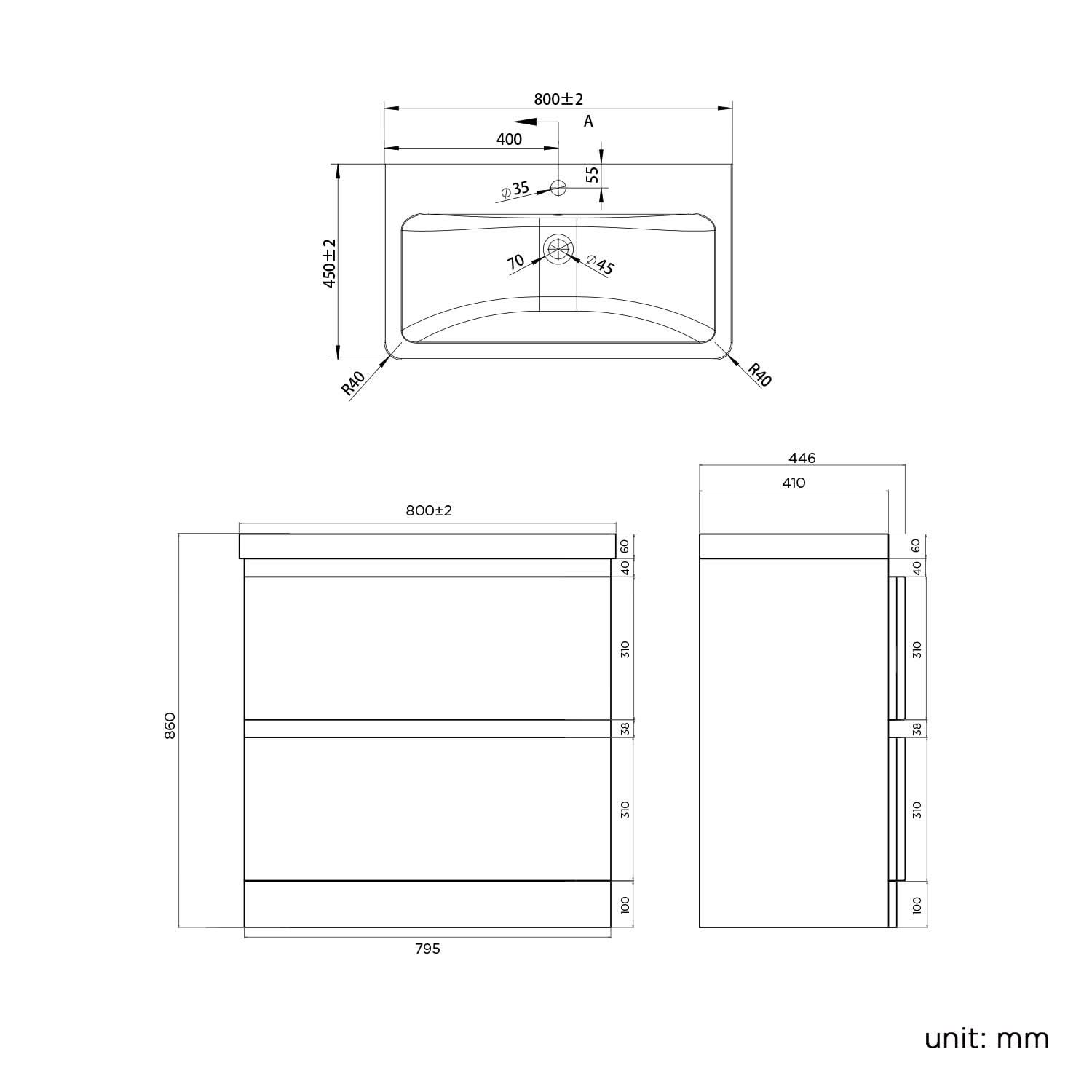 iBathUK Floor/Wall Mounted Vanity Unit With Basin