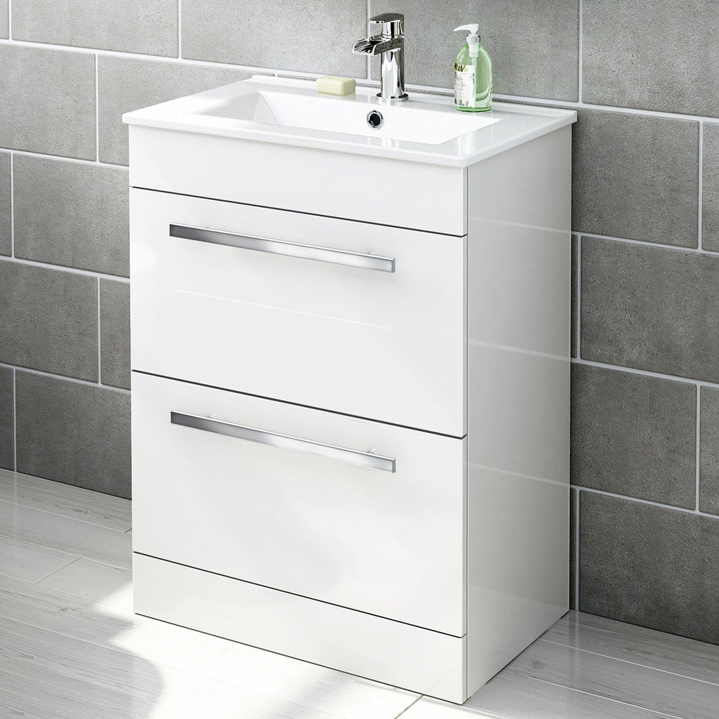 AVON 600 FS CABINET WITH 2 DRAWS HG WHITE & SLIM BASIN
