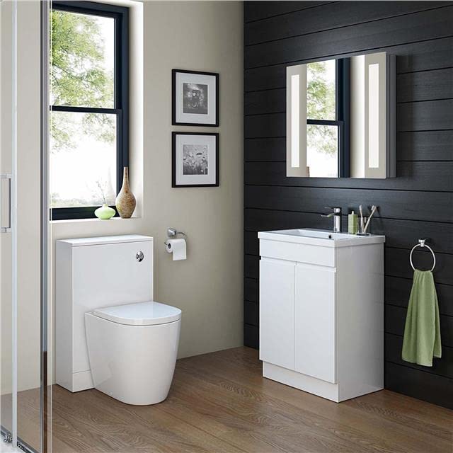 TRENT 600 FS CABINET W/ DOOR W/ GROOVE HANDLES HG WHITE & MID-EDGED BASIN