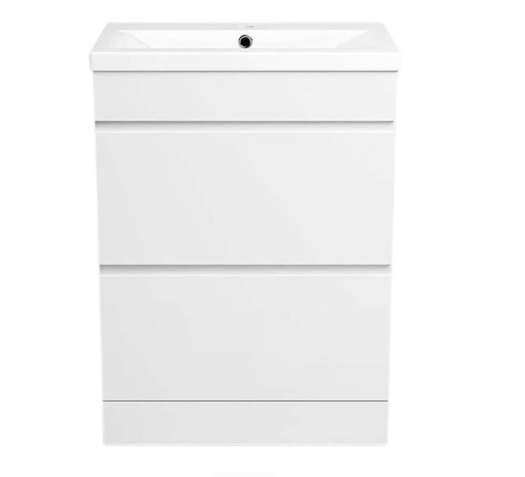 Vanity Sink Unit Ceramic Basin Bathroom White Walnut Grey Storage Furniture (White, Drawer Unit - No Handle)