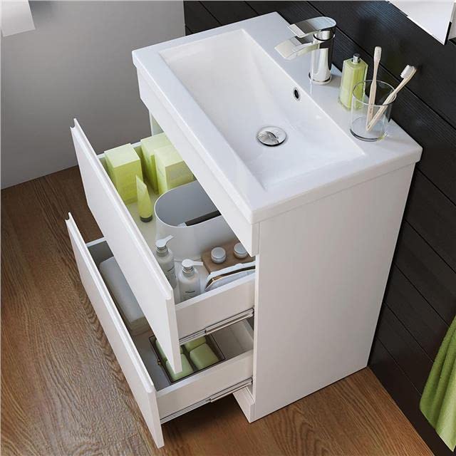 Vanity Sink Unit Ceramic Basin Bathroom White Walnut Grey Storage Furniture (White, Drawer Unit - No Handle)