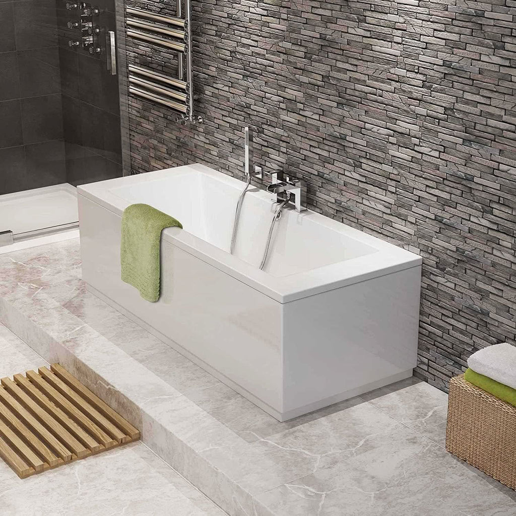 iBathUK Strava Double Ended Rectangular Acrylic Bathtub with Adjustable Feet, Modern White Gloss Bathroom Tub,1700 x 700mm
