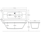 iBathUK Strava Double Ended Rectangular Acrylic Bathtub with Adjustable Feet, Modern White Gloss Bathroom Tub, 1700 x 750mm