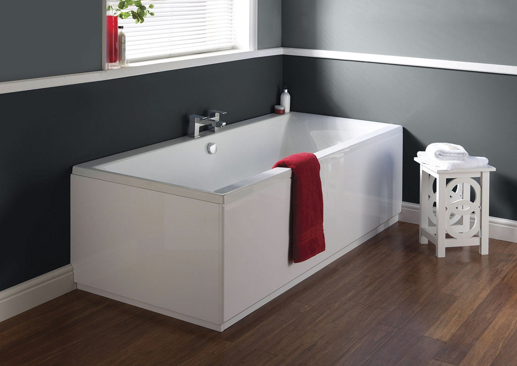 iBathUK Strava Double Ended Rectangular Acrylic Bathtub with Adjustable Feet, Modern White Gloss Bathroom Tub, 1800 x 800mm
