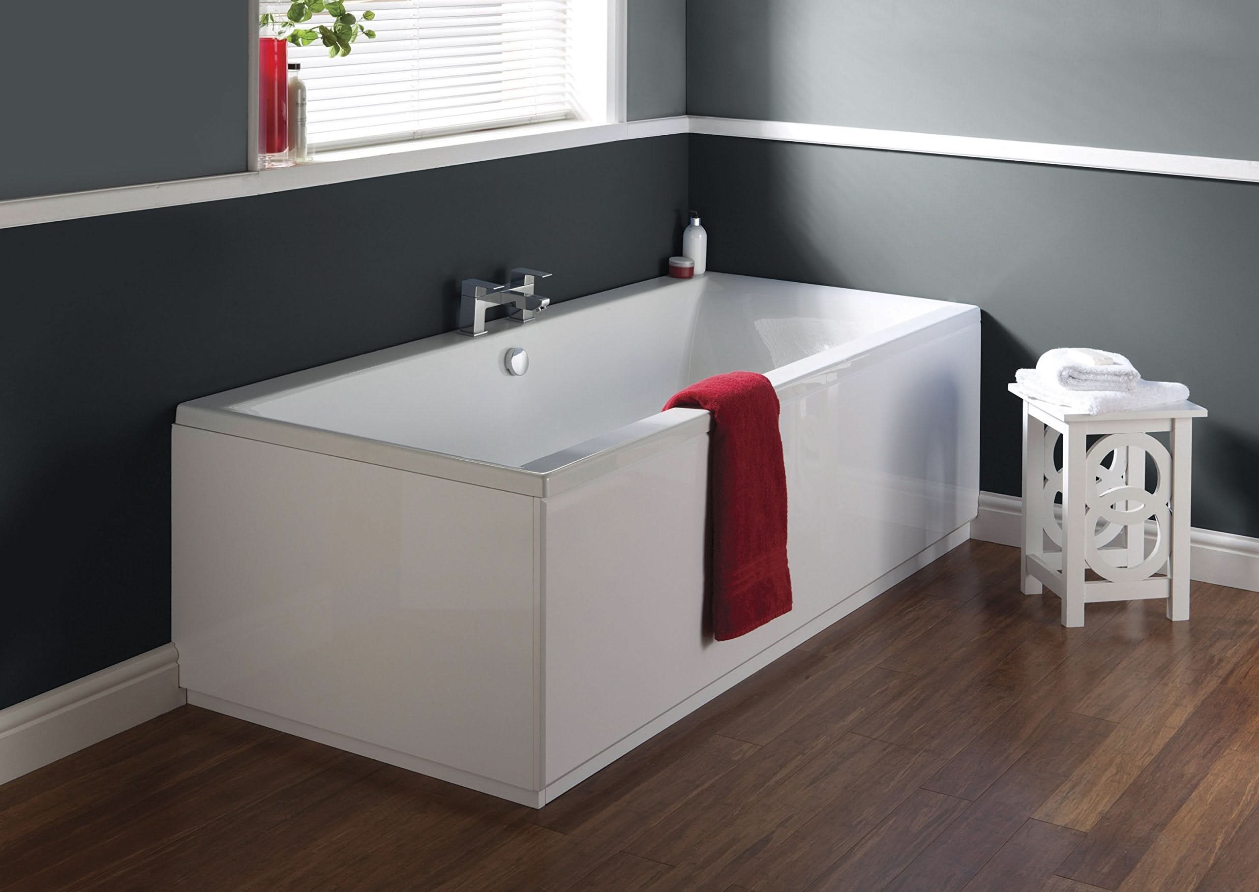 iBathUK Strava Double Ended Rectangular Acrylic Bathtub with Adjustable Feet, Modern White Gloss Bathroom Tub, 1800 x 800mm
