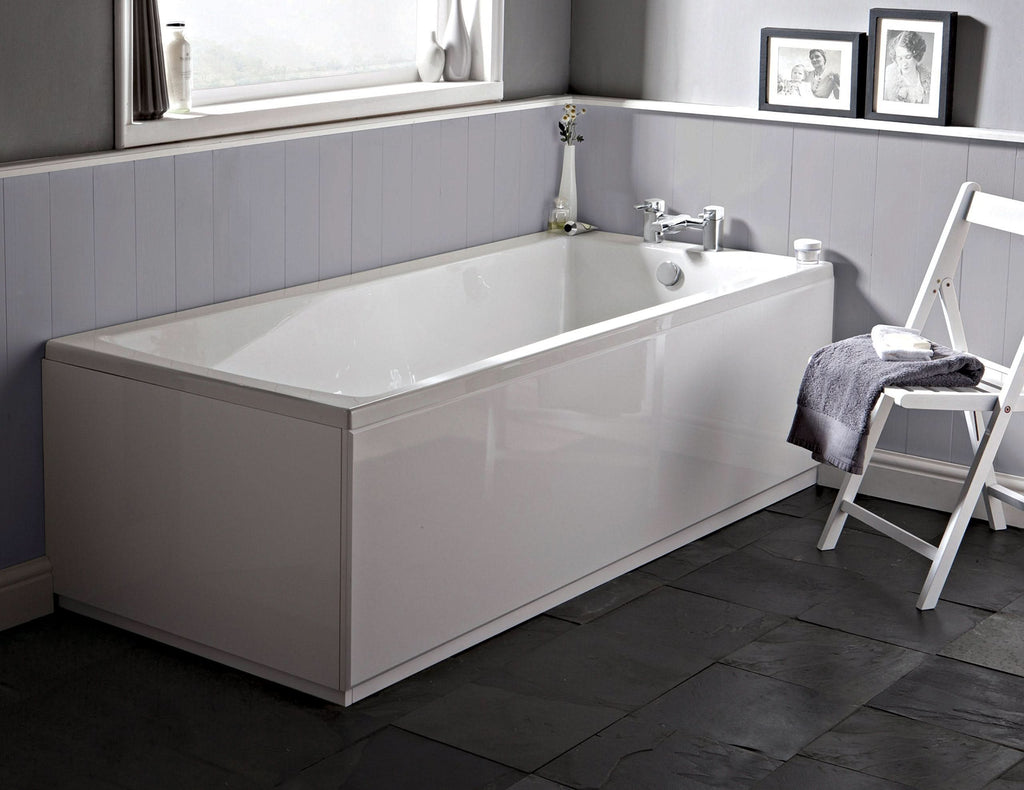 iBathUK Arvon Single Ended Rectangular Acrylic Bathtub with Adjustable Feet, Modern White Gloss Bathroom Tub, 1500 x 700mm