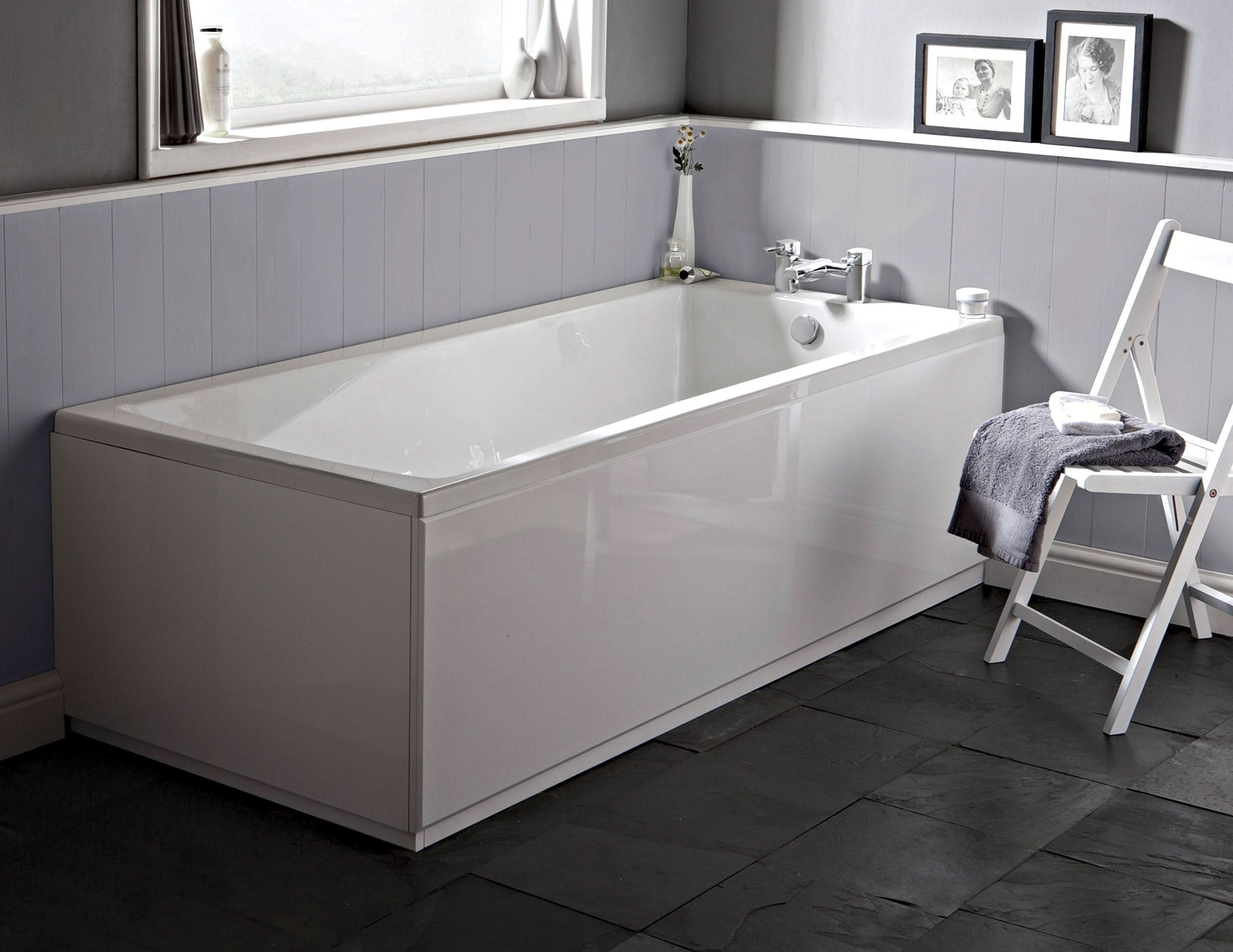 iBathUK Arvon Single Ended Rectangular Acrylic Bathtub with Adjustable Feet, Modern White Gloss Bathroom Tub, 1500 x 700mm