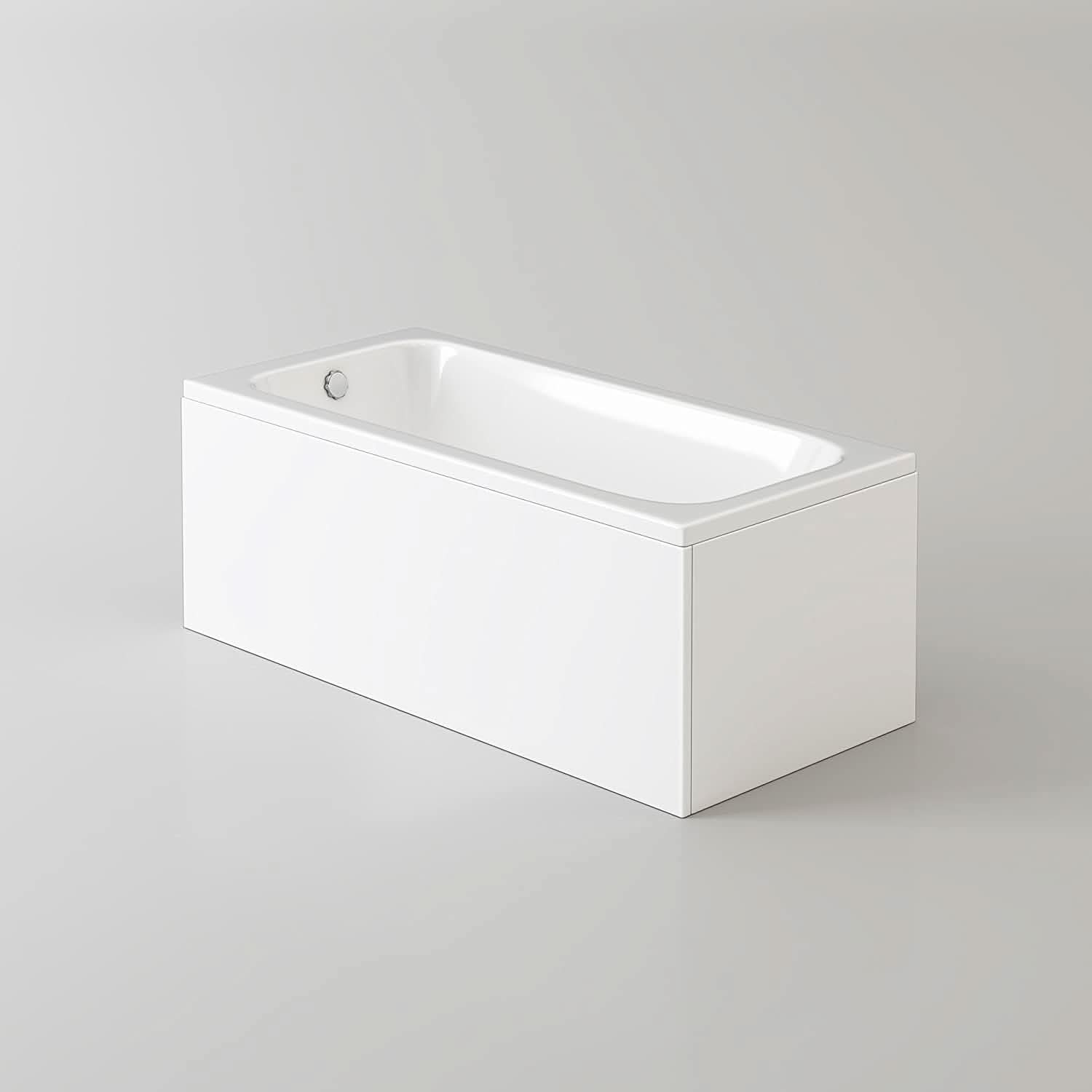 iBathUK Arvon Single Ended Rectangular Acrylic Bathtub with Adjustable Feet, Modern White Gloss Bathroom Tub, 1500 x 700mm