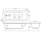 iBathUK Arvon Large Designer Single Ended Rectangular Acrylic Bathtub with Adjustable Feet, White Gloss Bathroom Tub, 1800 x 800mm