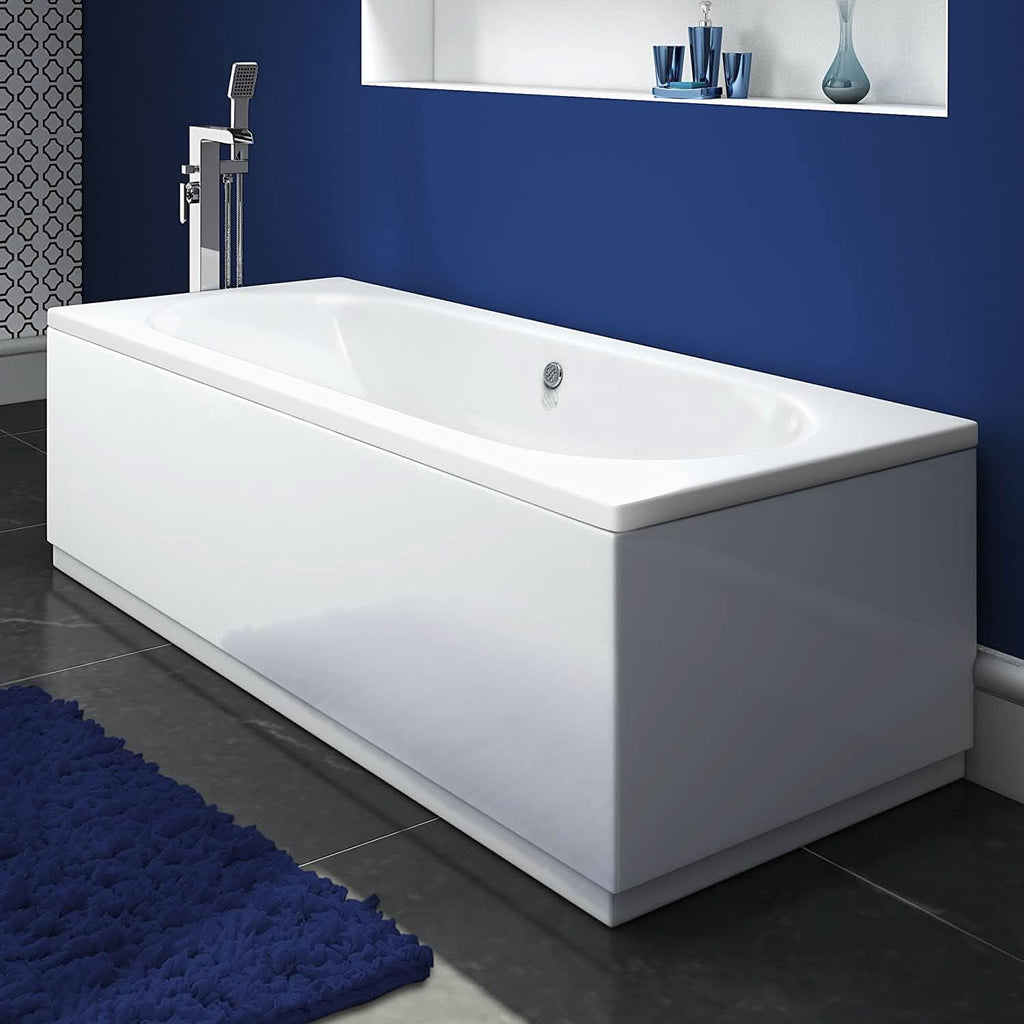 iBathUK Olira Double Ended Rectangular Bath with Rounded Interior, White Gloss Acrylic Bathtub, 1700 x 700mm