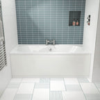 iBathUK Olira Double Ended Rectangular Bath with Rounded Interior, White Gloss Acrylic Bathtub, 1700 x 700mm