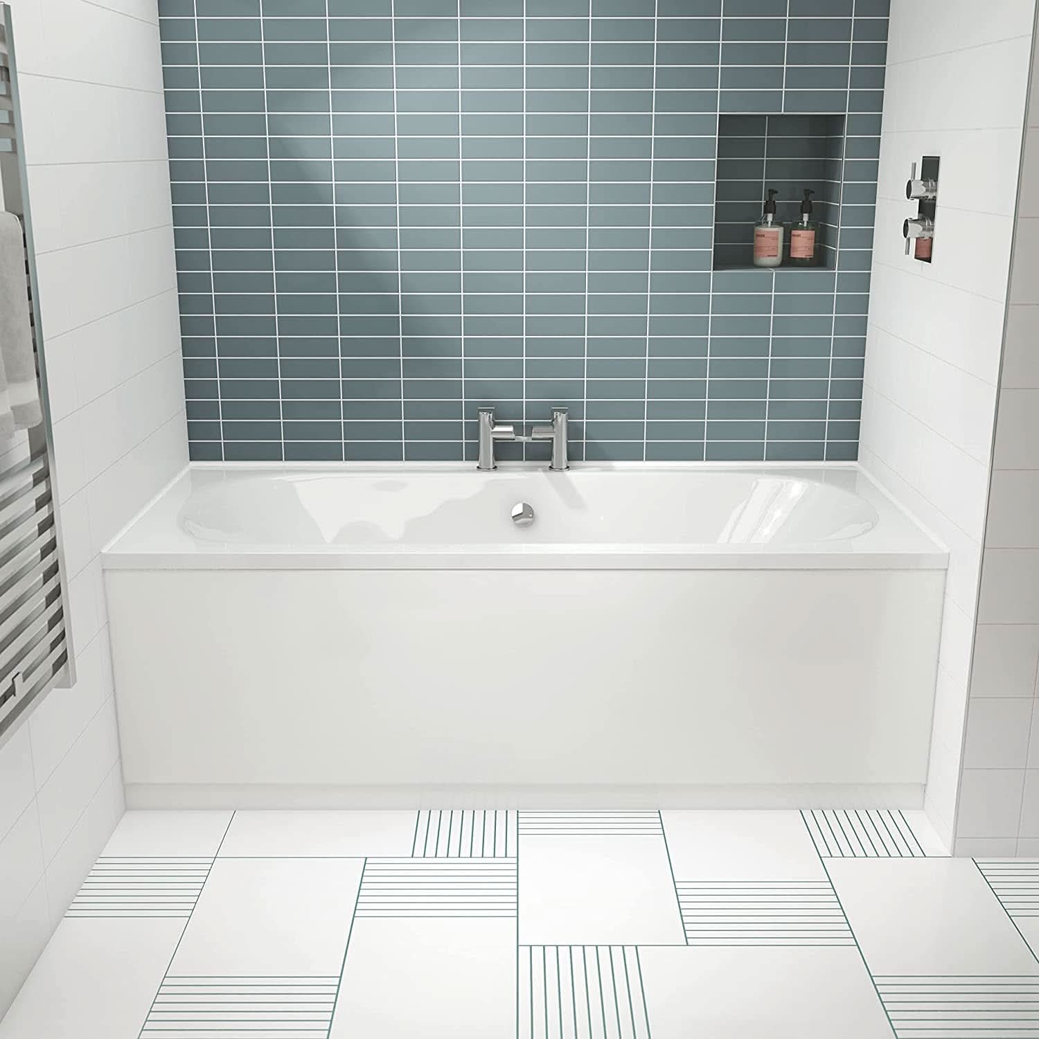 iBathUK Olira Double Ended Rectangular Bath with Rounded Interior, White Gloss Acrylic Bathtub, 1700 x 700mm