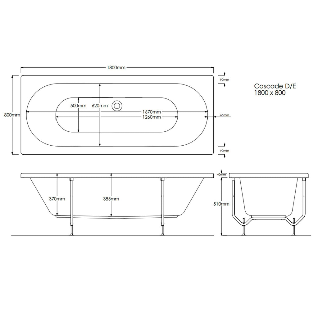 iBathUK Olira Double Ended Rectangular Acrylic Bathtub with Rounded Interior, White Gloss Bathroom Bath 1800 x 800mm