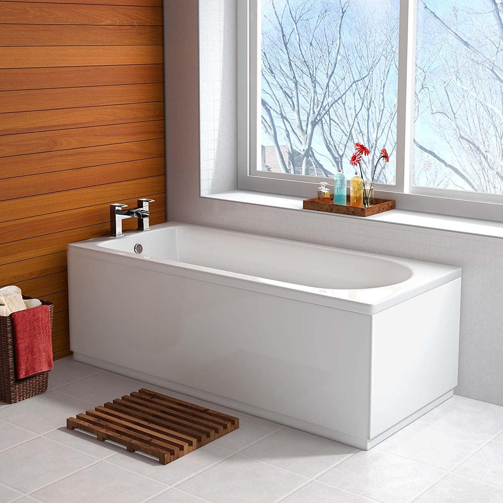 iBathUK Setra Single-Ended Round Acrylic Bath with Adjustable Feet, Durable Modern Bathroom Bathtub in Gloss White, 1800 x 800mm