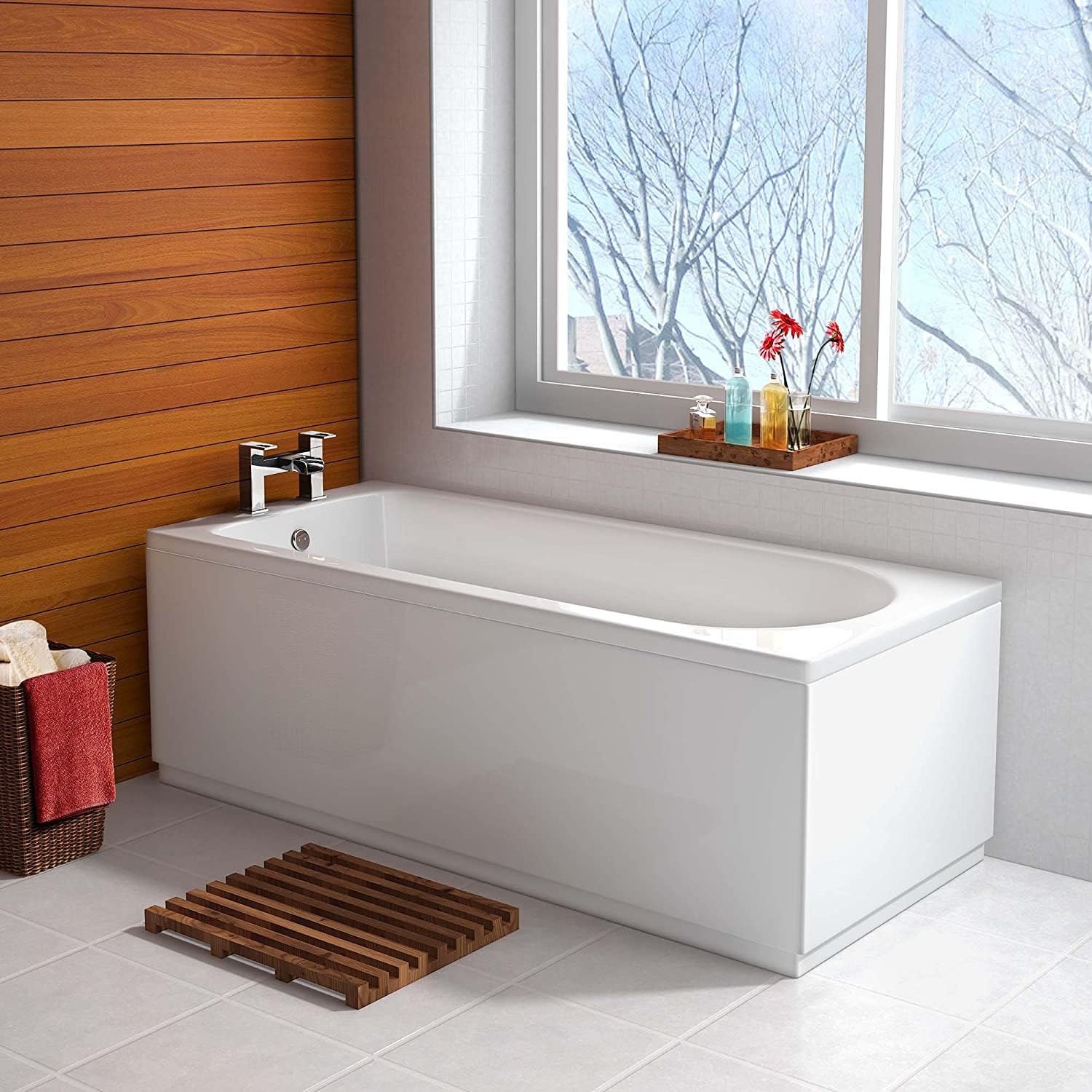 iBathUK Setra Single-Ended Round Acrylic Bath with Adjustable Feet, Durable Modern Bathroom Bathtub in Gloss White, 1800 x 800mm