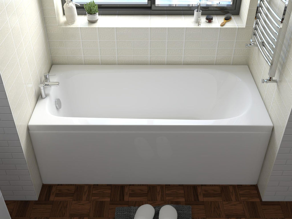 iBathUK Setra Single-Ended Round Acrylic Bath with Adjustable Feet, Durable Modern Bathroom Bathtub in Gloss White, 1800 x 800mm