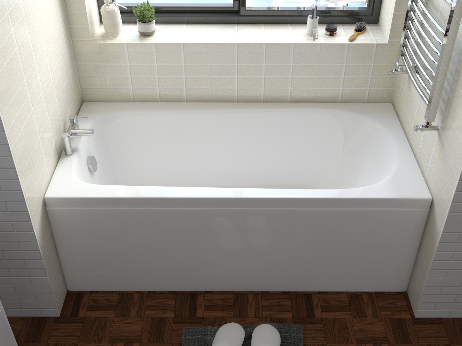 iBathUK Setra Single-Ended Round Acrylic Bath with Adjustable Feet, Durable Modern Bathroom Bathtub in Gloss White, 1800 x 800mm