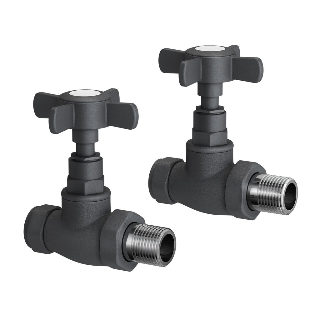 iBathUK Regency Straight Round Traditional Radiator Valve Pair, Anti-Scald Design, Matt Anthracite Radiator Valves, Universal Fit for All Radiators