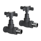 iBathUK Regency Straight Round Traditional Radiator Valve Pair, Anti-Scald Design, Matt Anthracite Radiator Valves, Universal Fit for All Radiators