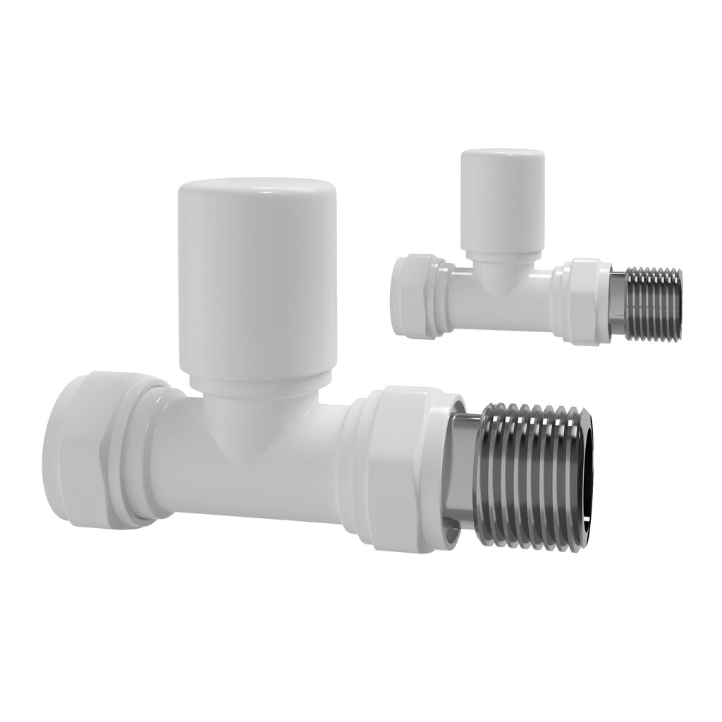 iBathUK Essence Straight Round Radiator Valve Pair, Anti-Scald Design, Matt White Radiator Valves, Wall or Floor Mounted, Universal Fit for All Radiators