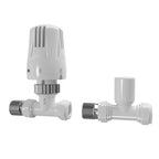 iBathUK Essence Straight Round Inc Lockshield Thermostatic Radiator Valve, Anti-Scald Design, Wall or Floor Mounted, Matt White Valve, Universal Fit for All Radiators