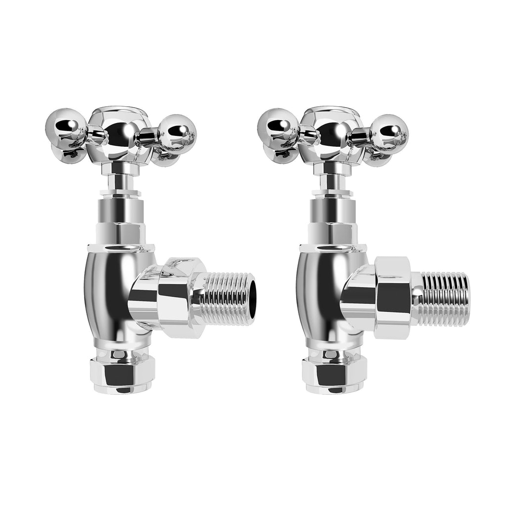 iBathUK Cambridge Traditional Angled Radiator Valve Pair, Chrome, Clip-On Install, Anti-Scald Design, Wall or Floor Mounted, Universal Fit for All Radiators