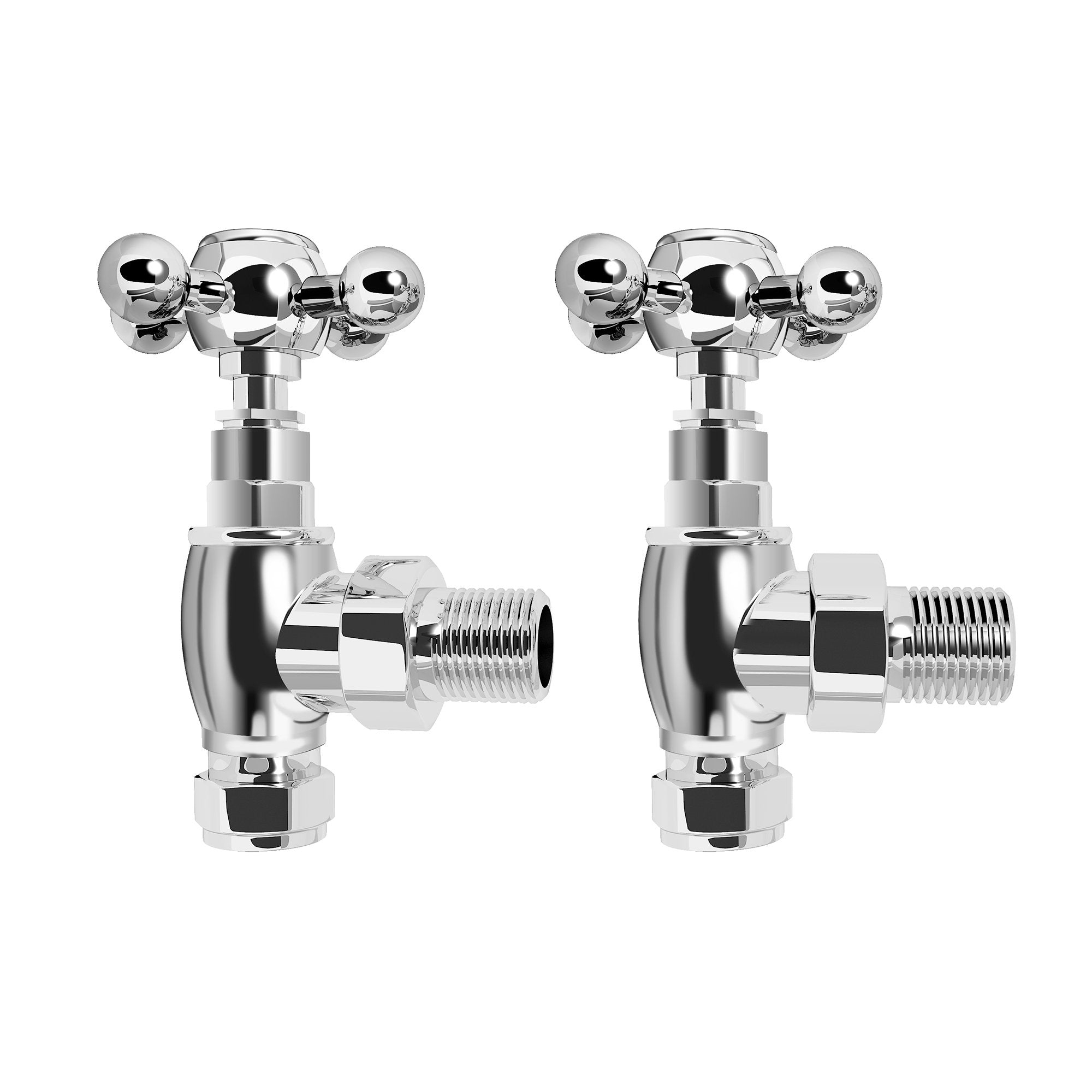 iBathUK Cambridge Traditional Angled Radiator Valve Pair, Chrome, Clip-On Install, Anti-Scald Design, Wall or Floor Mounted, Universal Fit for All Radiators