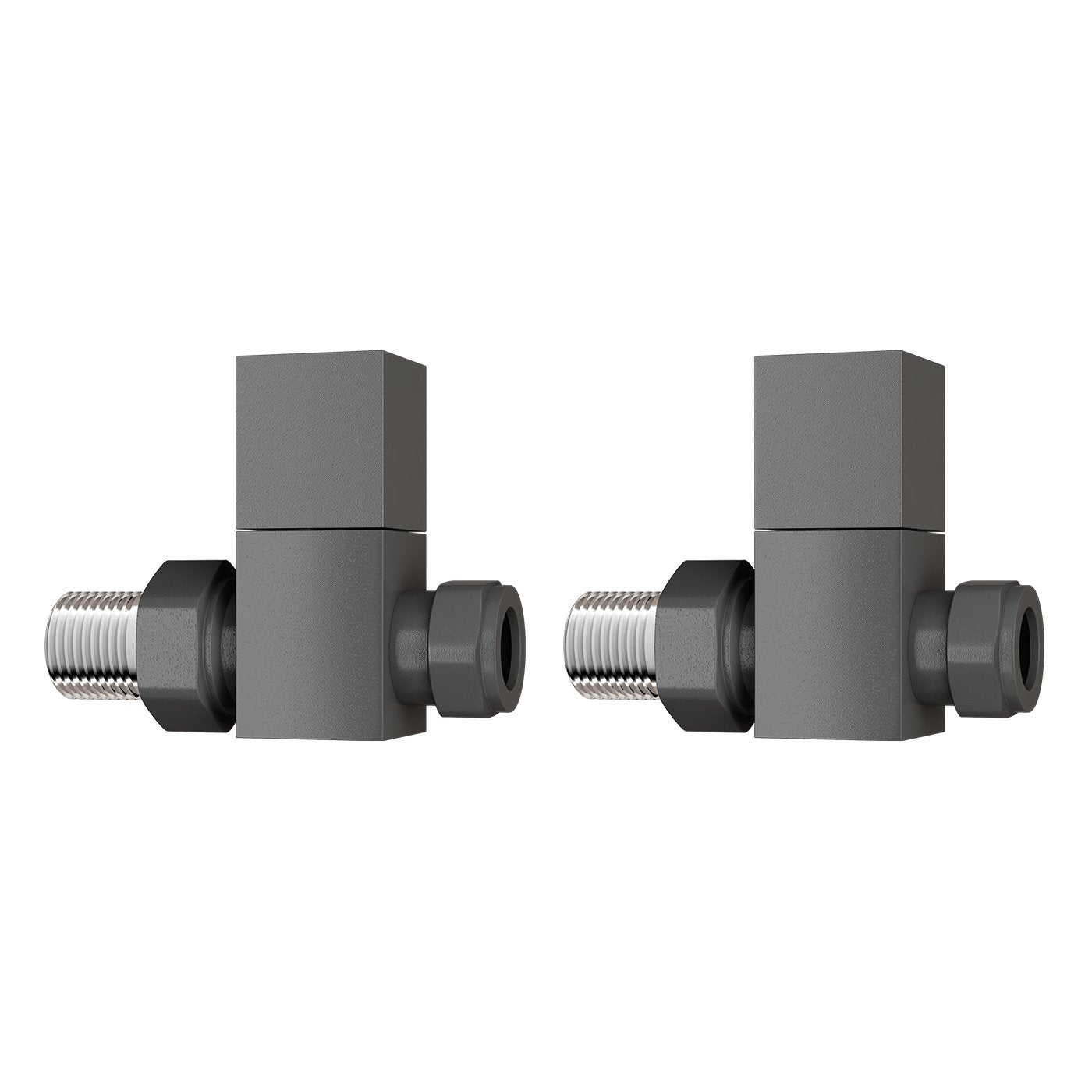 iBathUK Urban Square Straight Radiator Valve Pair, Anthracite, Clip-On Install, Anti-Scald Design, Wall or Floor Mounted, Universal Fit for Modern Radiators