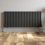 iBathUK Strata Horizontal Double Panel Oval Radiator, Wall Mounted Designer Radiator, High Heat Output, Matt Anthracite, 600 x 1440mm