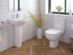 Modern Bathroom Slimline Close Coupled Comfort Height D Shaped Pan Toilet with Cistern Short Seat WC Push Button Flush White - Sleek