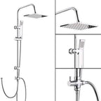 iBathUK Elevex 2 Way Shower Riser Rail Kit with SS Fixed Head & Diverter Square, Stylish Shower Riser Rail,Chrome