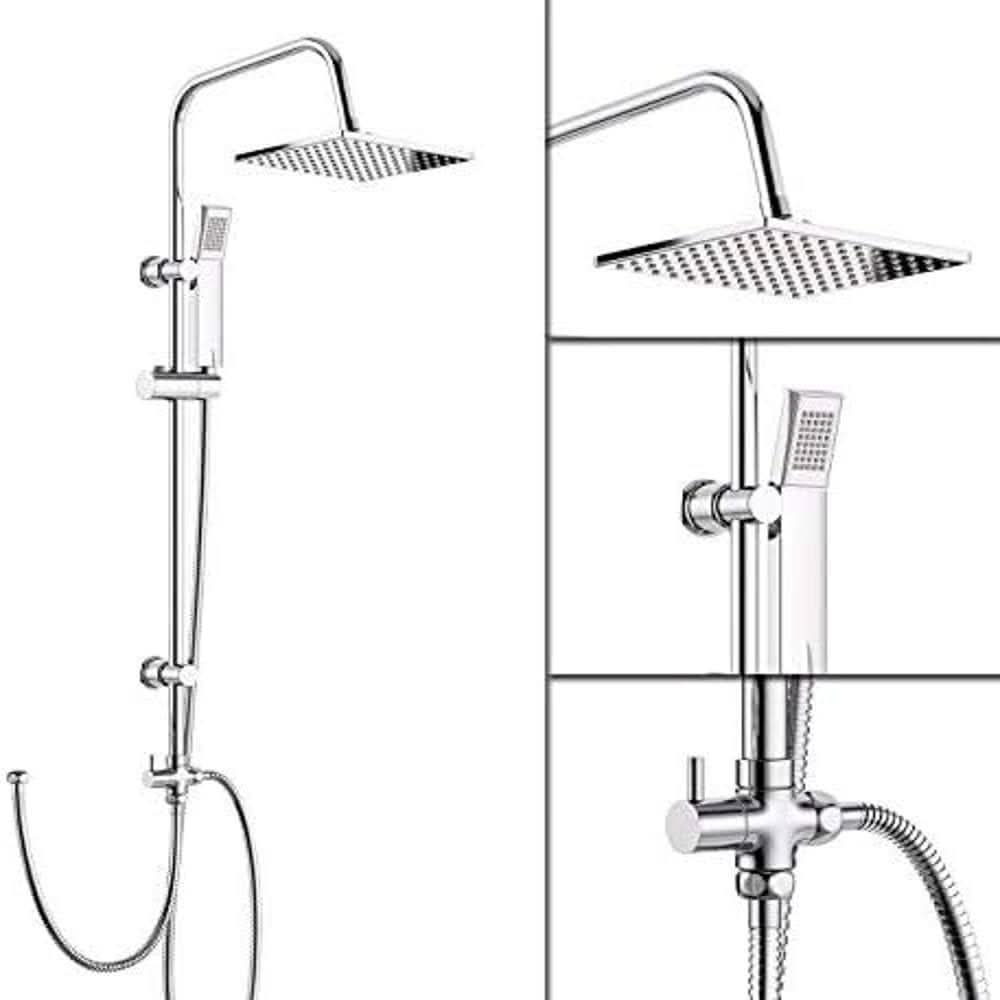 iBathUK Elevex 2 Way Shower Riser Rail Kit with SS Fixed Head & Diverter Square, Stylish Shower Riser Rail,Chrome