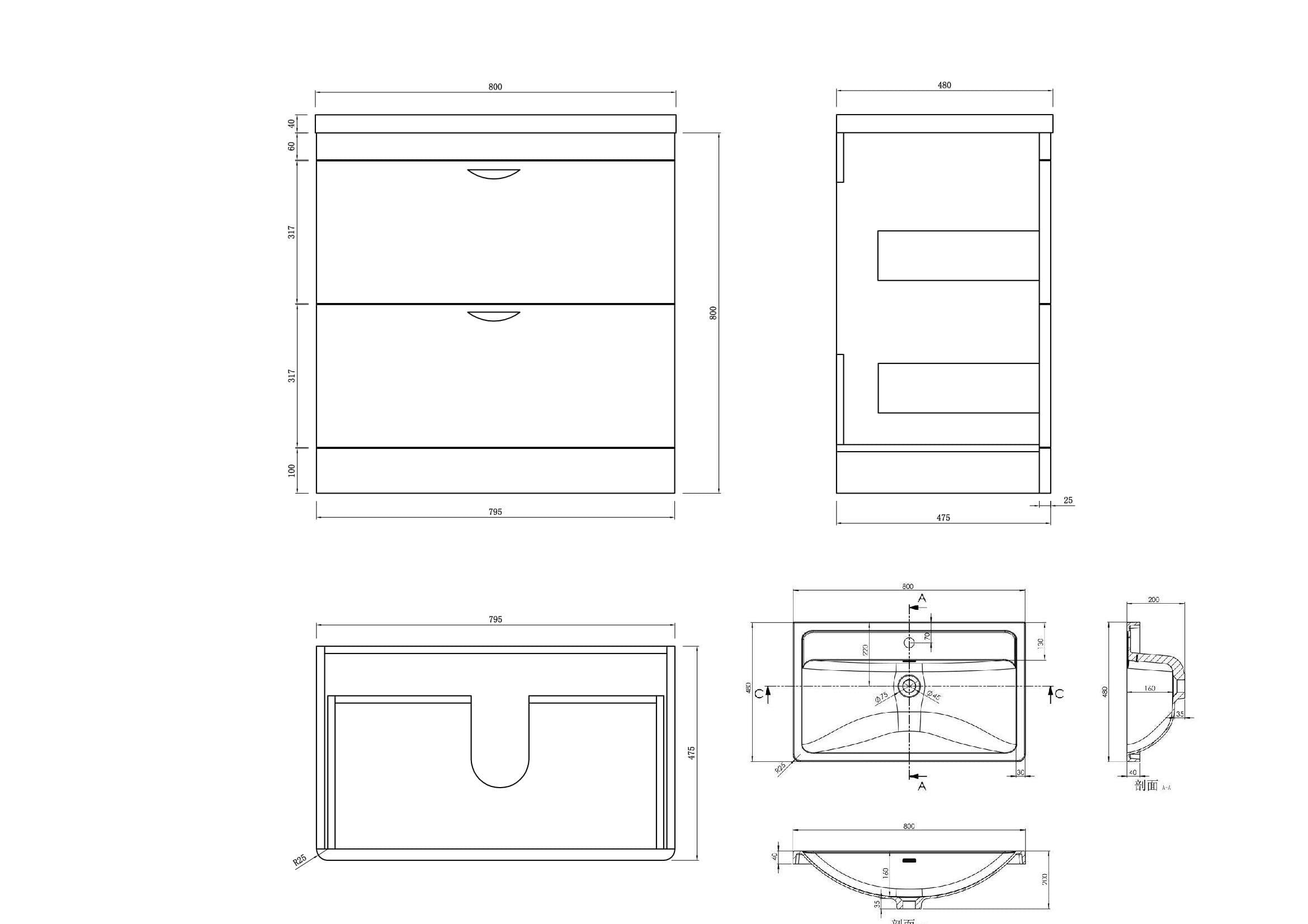 Apollo 2 Drawer Floorstanding Vanity With Basin